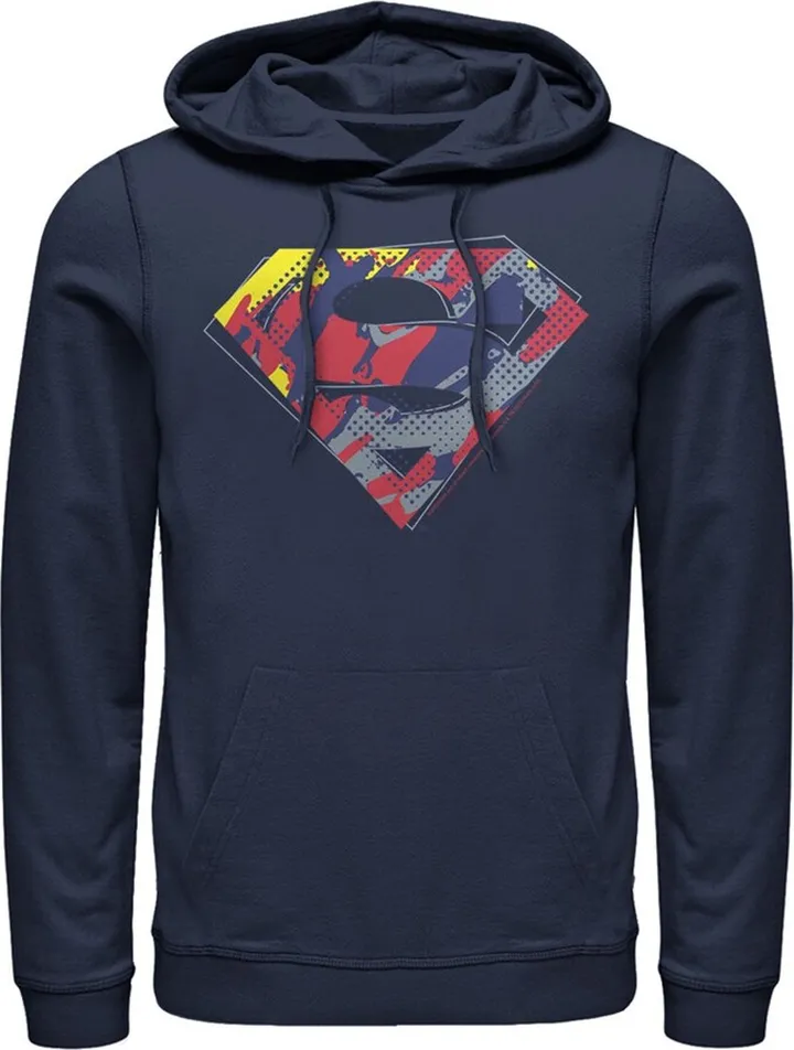 Men's Superman Logo Paint Splatter Pull Over Hoodie - Navy Blue - 3X Large