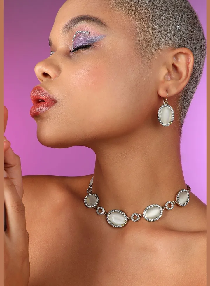 Gold Plated Designer Stone Party Necklace and Earring Set For Women