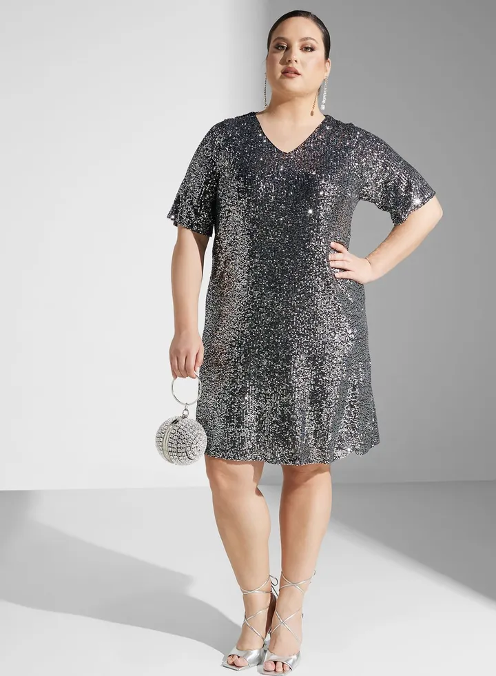 Sequin V-Neck Dress