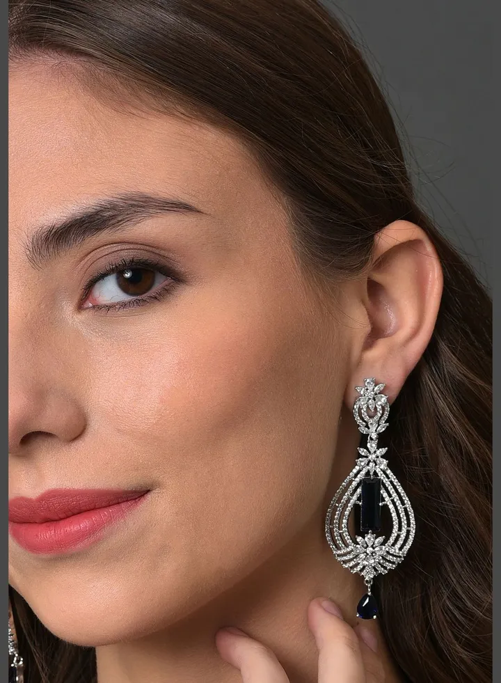 American Diamond Silver Plated Earring
