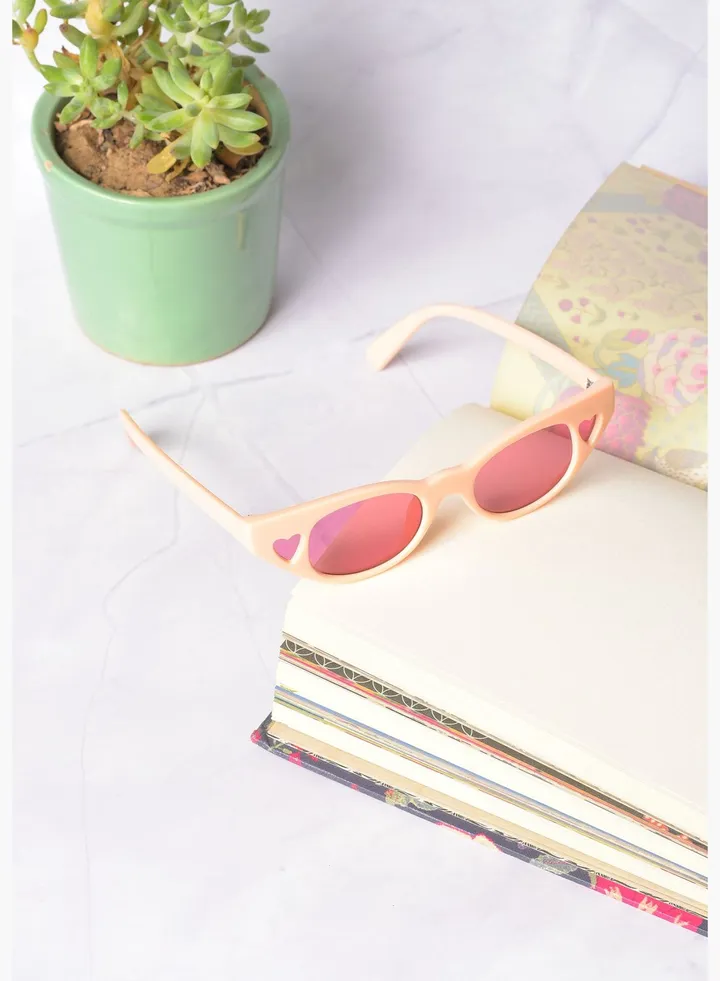 Women Pink Lens Red Cateye Sunglasses