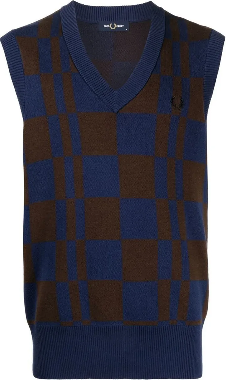 Checkerboard V-neck knitted vest