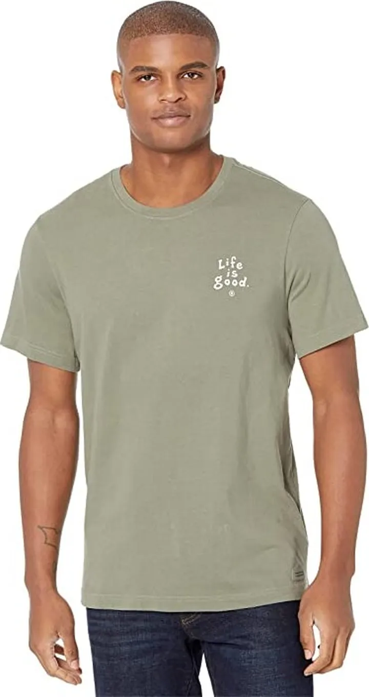 Life is Good Retro Chillin' Grillin' Short Sleeve Crusher Tee (Moss Green) Men's Clothing