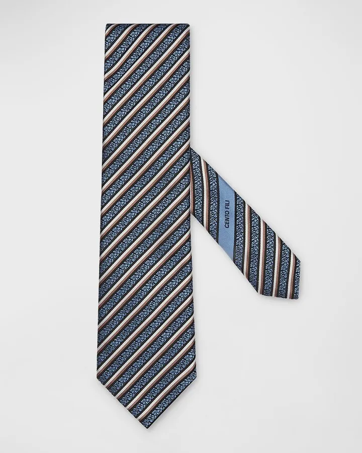 Men's Floral Stripe Jacquard Silk Tie