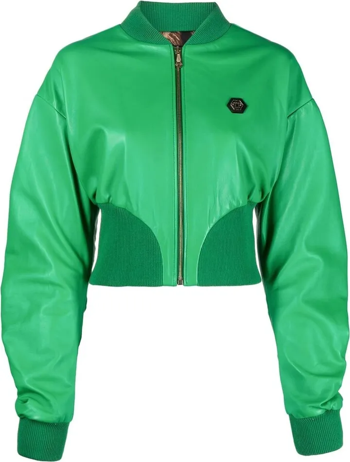 Gathered Leather Bomber Jacket