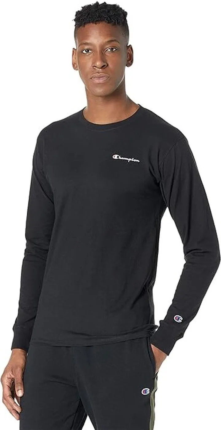 Champion Classic Graphic Small Logo Long Sleeve Tee (Black) Men's Clothing