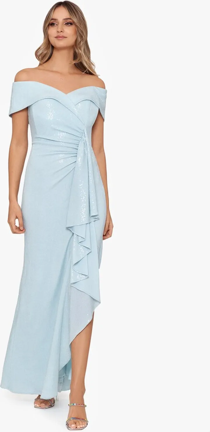 Long Off The Shoulder Ruffle Ruched Dress