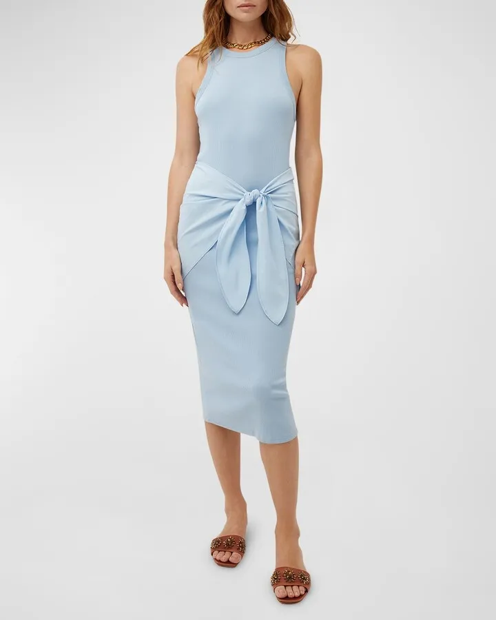 Odeon Rib-Knit Wrap Waist Midi Dress