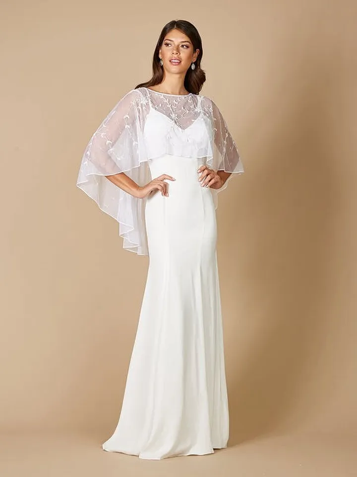 Lara Lara 51095- High-Lo Beaded Cape - White