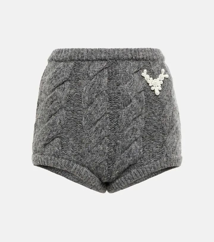 Faux pearl-embellished wool-blend shorts