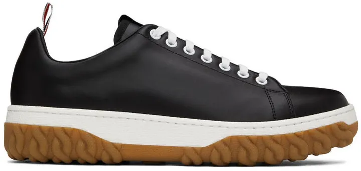 Thom Browne Black Cable Knit Court Sneakers