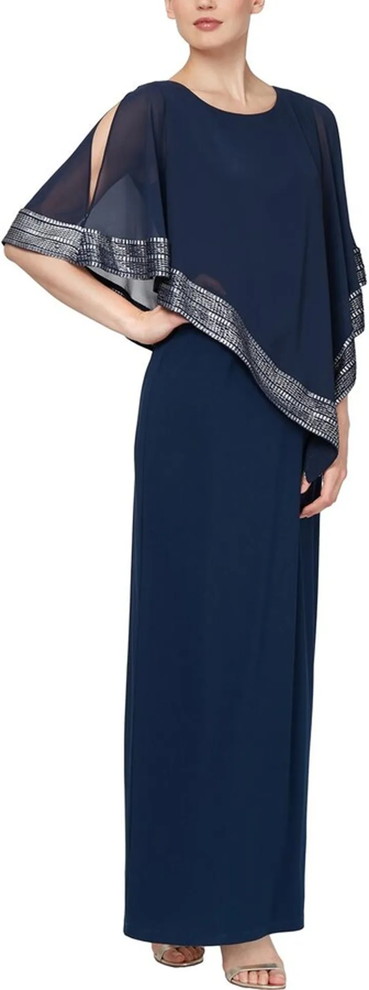Long Chiffon And Jersey Popover Dress