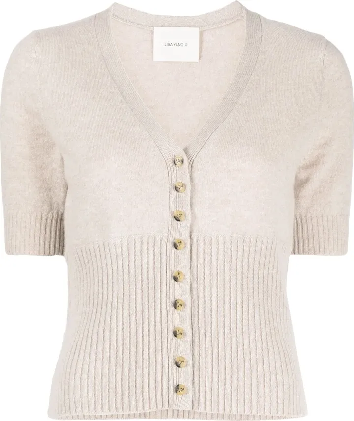 ribbed-panel V-neck cardigan