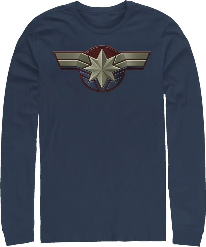 Men's Marvel Captain Marvel Simple Star Symbol Long Sleeve Shirt - Navy Blue - X Large