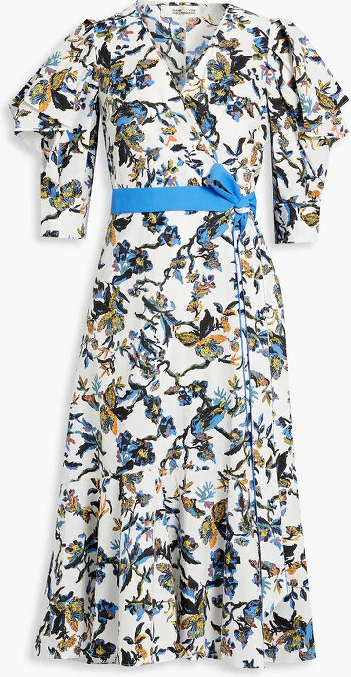 Annabeth wrap-effect printed cotton-poplin dress