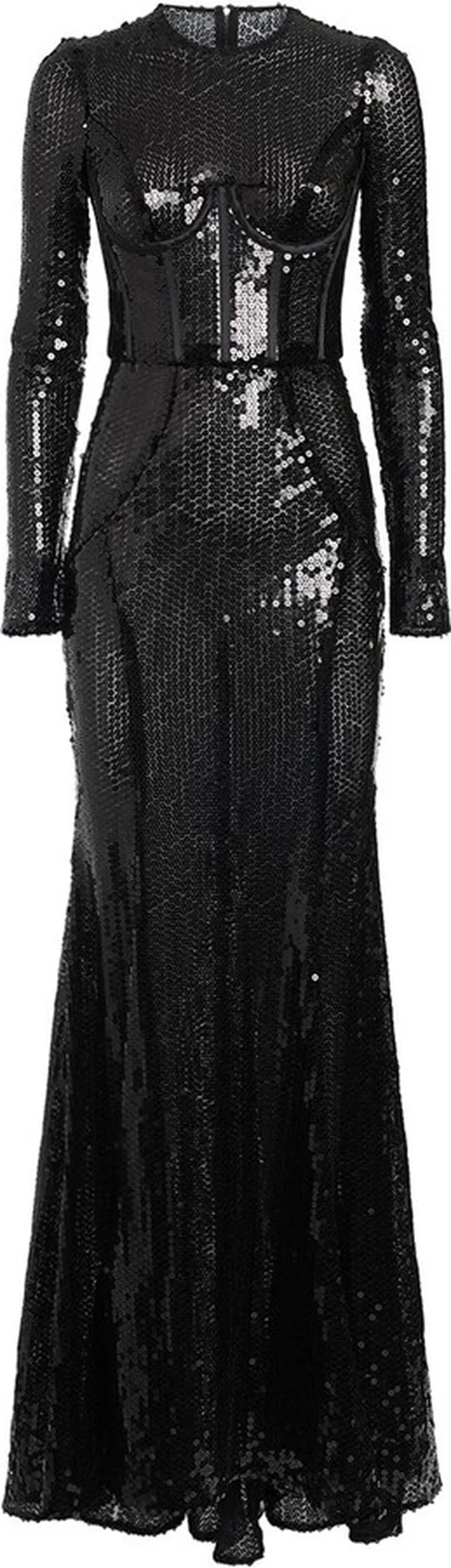 Sequined corset long sleeve gown