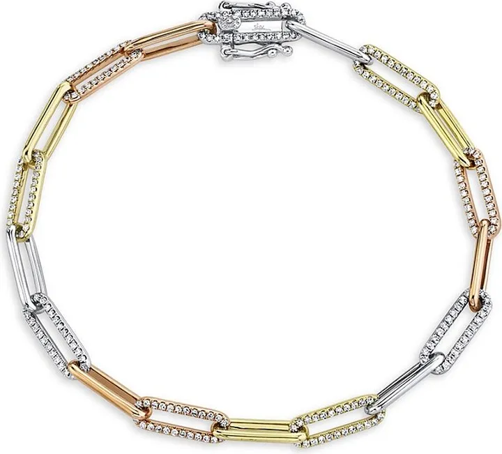 14K Three Tone Gold & 0.74 TCW Diamond Paperlink Bracelet
