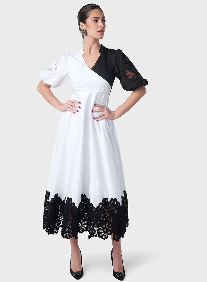 Duo Color Lace Patch Dress