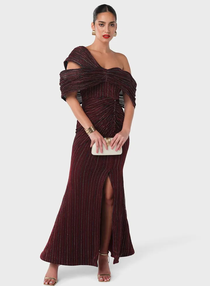 Wired Off Shoulder Cape Dress