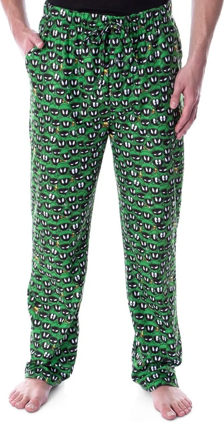 Looney Tunes Men's Marvin The Martian Allover Character Head Pajama Pants (MD) Green