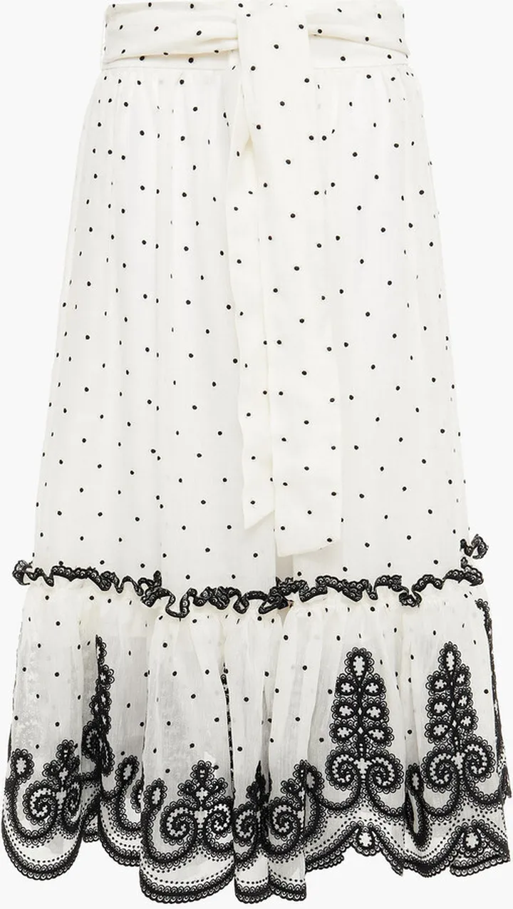 Embroidered linen and silk-blend gauze midi skirt