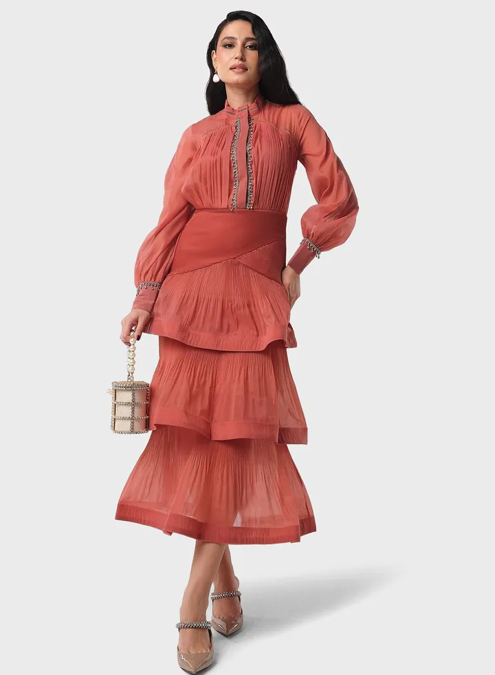 Shirt Detailing Tier Dress