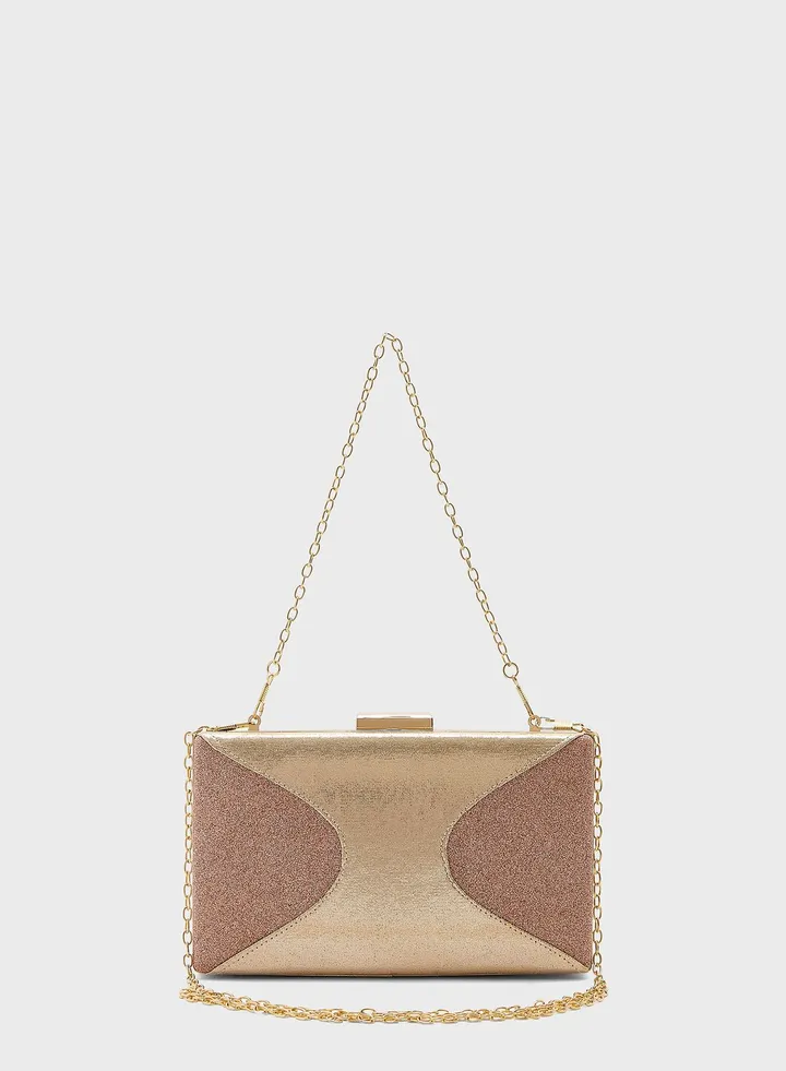 Metallic And Faux Suede Box Clutch Bag