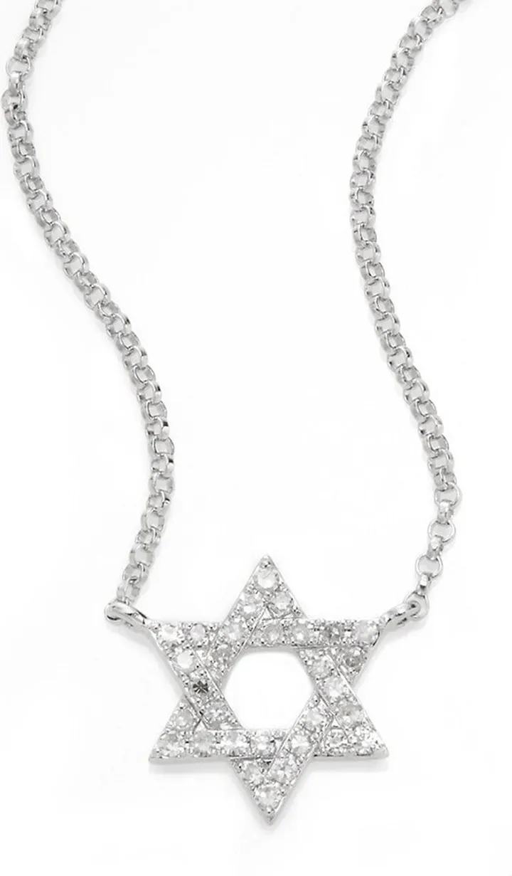 Women's Diamond & 14K White Gold Star of David Pendant Necklace