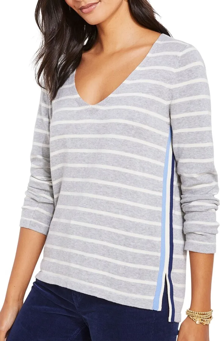 Stripe V-Neck Cotton Sweater