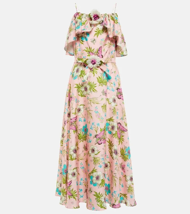 Floral silk twill midi dress