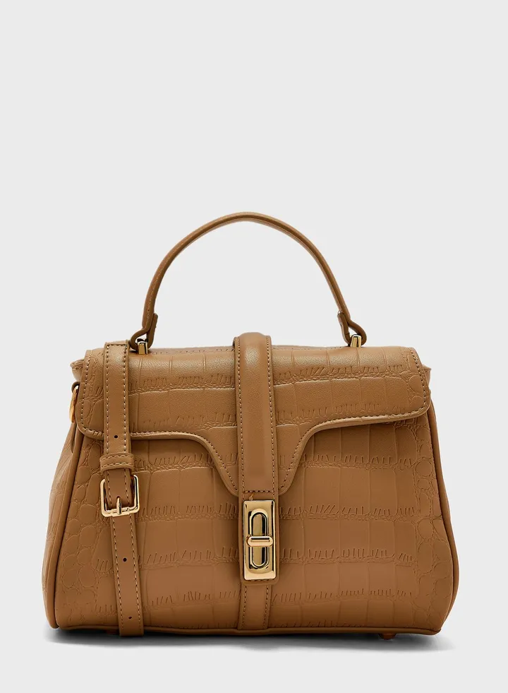 Patent Croc Effect Satchel Bag