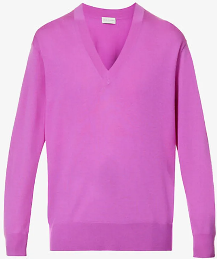 Womens Fuchsia V-neck Wool Jumper
