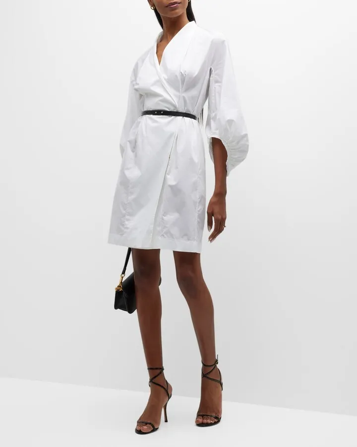 Belted Cotton Poplin Wrap Dress