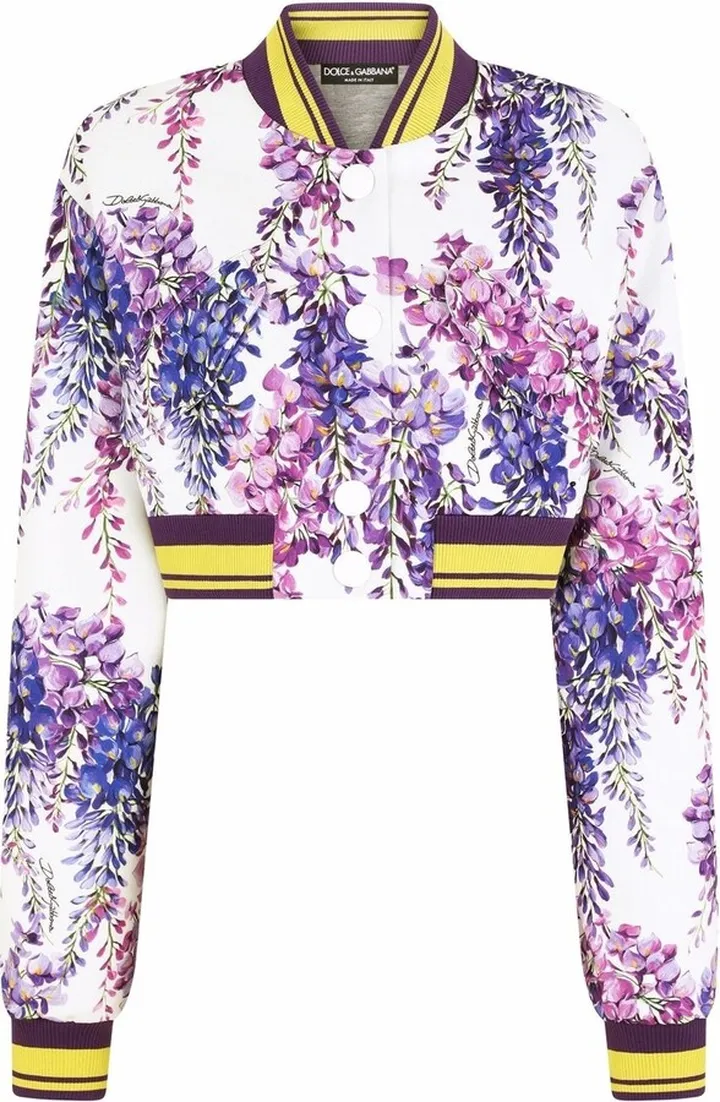 Floral-Print Cropped Bomber Jacket