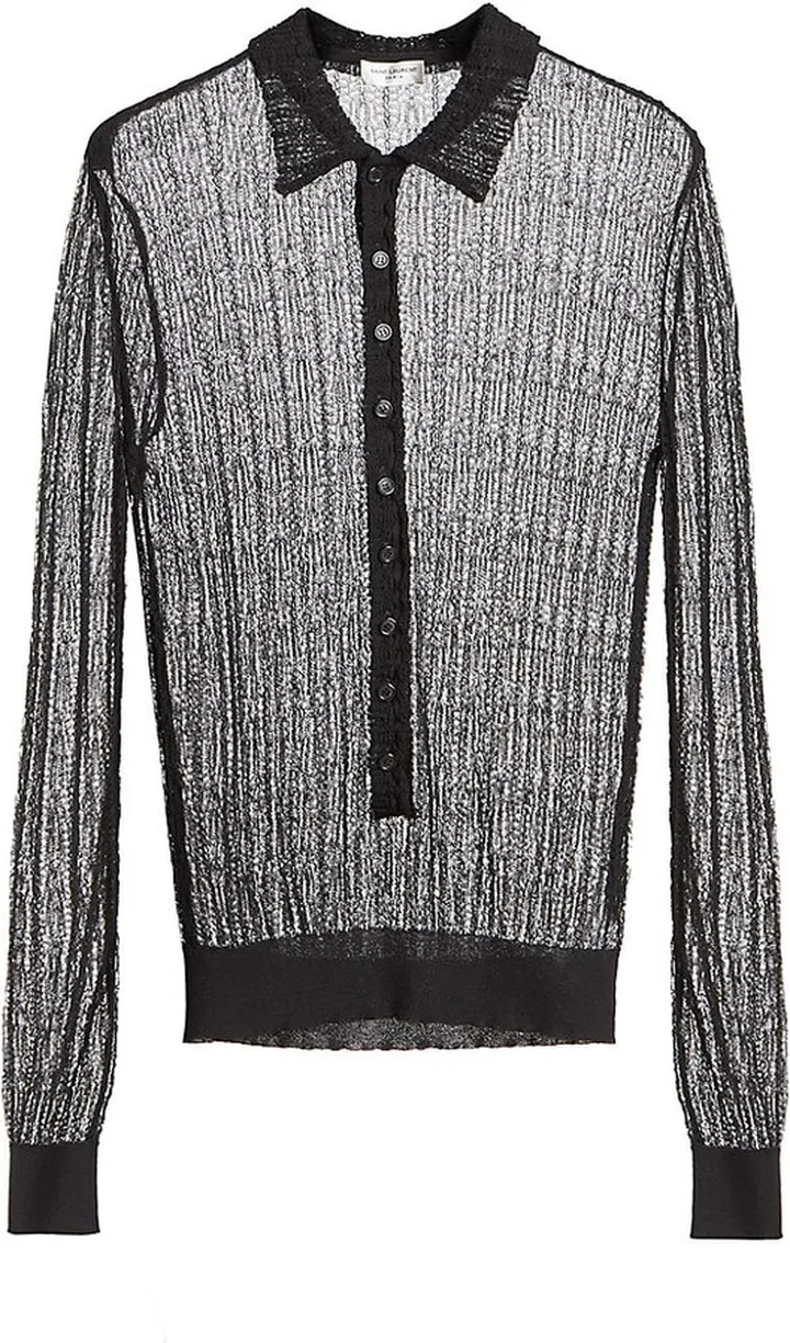 Sheer Long Sleeve Polo Shirt