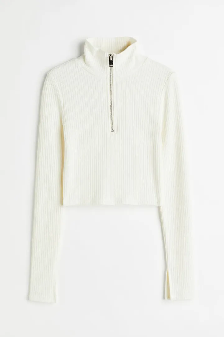 Half-zip Rib-knit Top