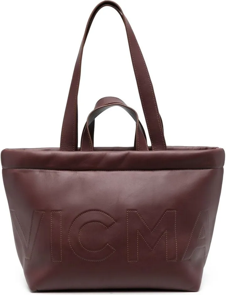 Embossed-Logo Leather Tote Bag