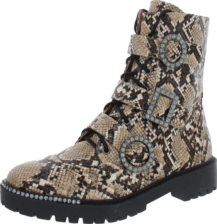 Kirlah Womens Leather Buckle Combat Boots