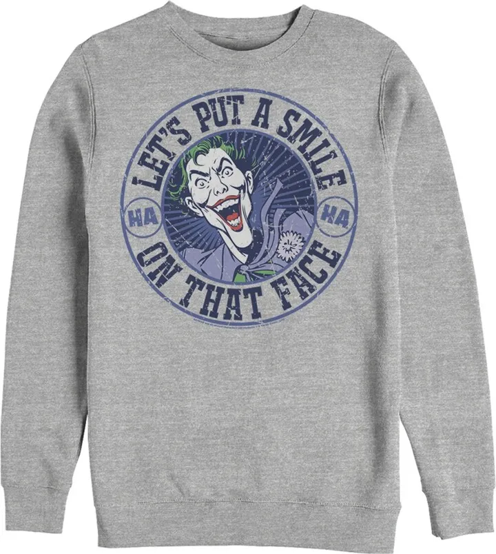 Men's Batman Joker Let's Put a Smile On That Face Sweatshirt - Athletic Heather - X Large