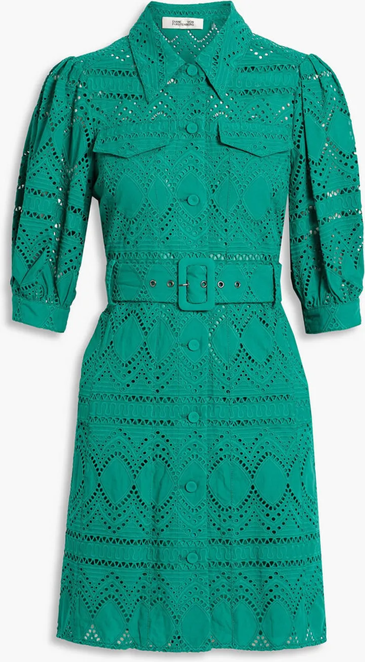 Britney belted broderie anglaise cotton mini shirt dress