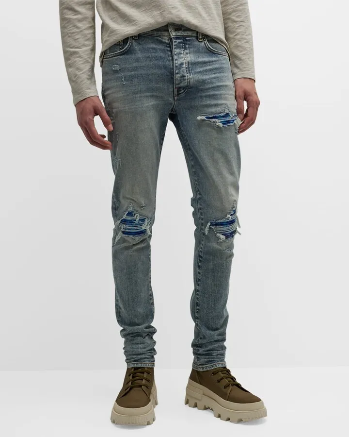 Men's Destroyed Tie-Dye Patch Skinny Jeans