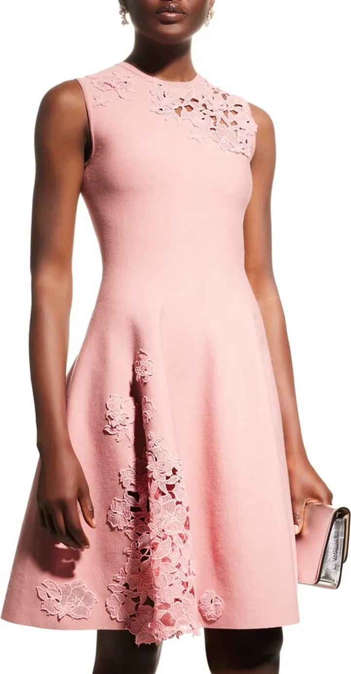Sleeveless Guipure Lace-Inset Fit-&-Flare Dress