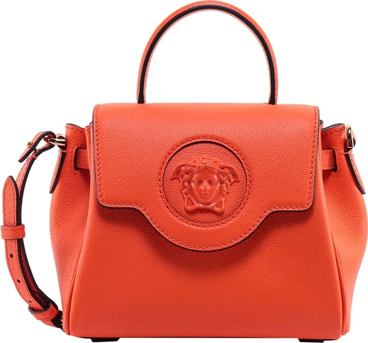Leather handbag with embossed logo