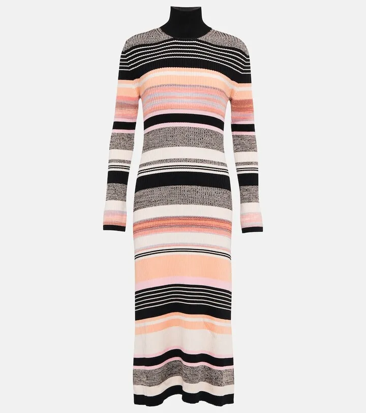 High–neck ribbed–knit dress