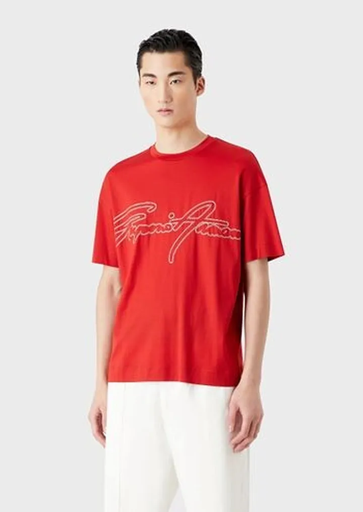 Tencel-blend jersey T-shirt with topstitched signature logo embroidery