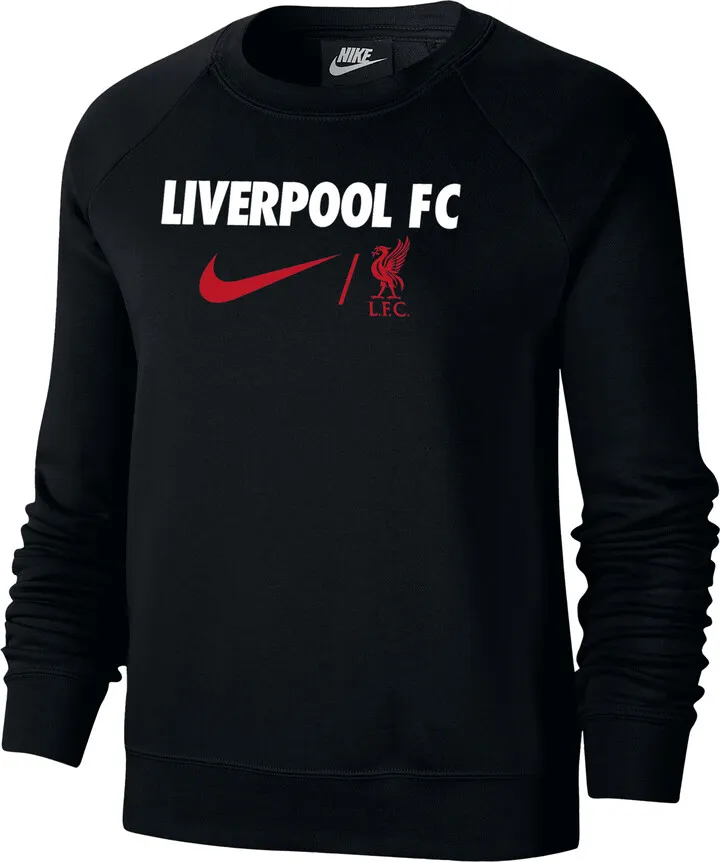 Nike Women's Liverpool Fleece Varsity Crew-Neck Sweatshirt in Black
