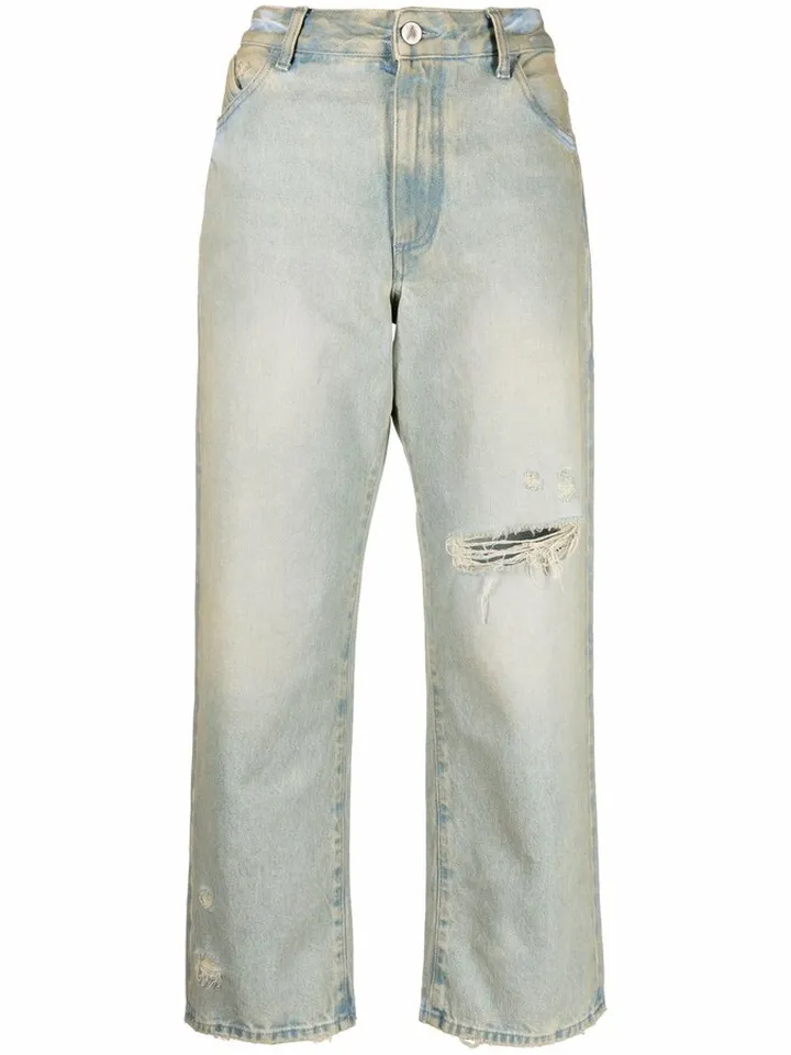 Distressed Effect Wide-Leg Jeans