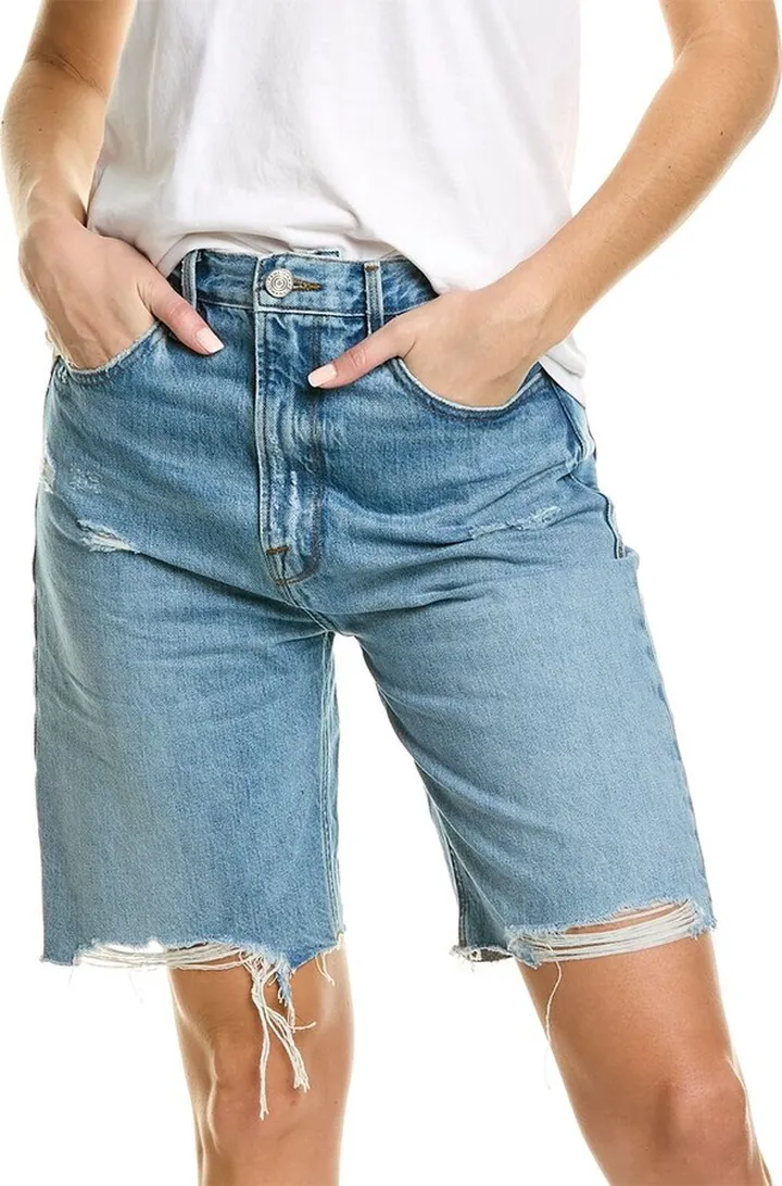 FRAME Denim High Rise Bermuda Baines Rips Jean