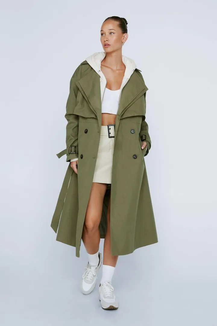 Nasty Gal Womens Petite Premium Double Layer Twill Trench Coat