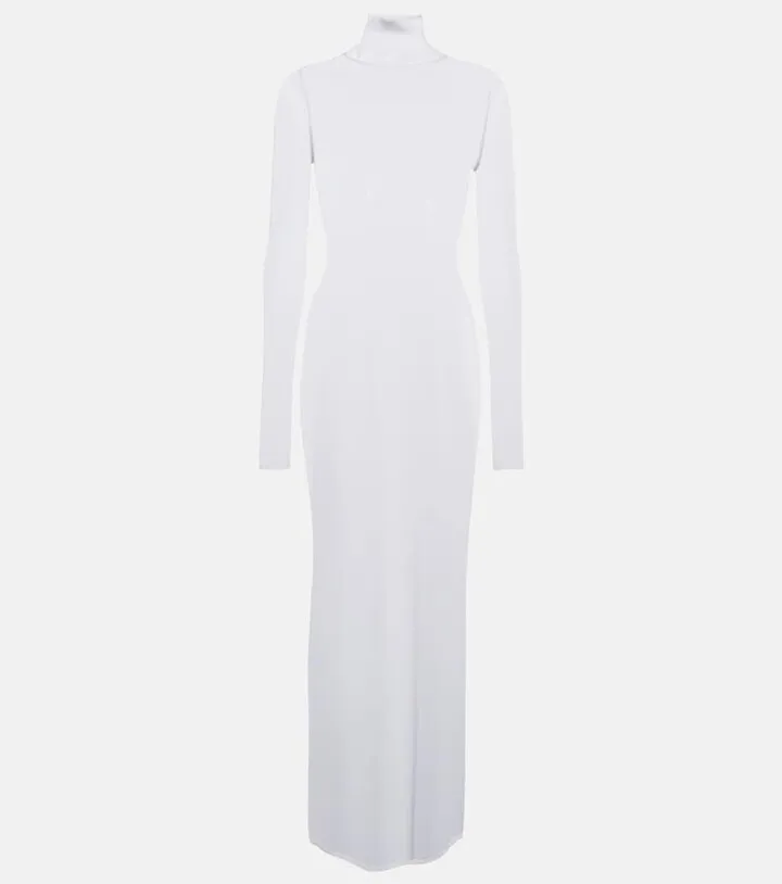 Sheer turtleneck jersey maxi dress
